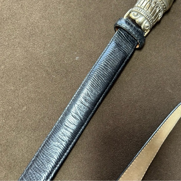 Brighton black leather belt with heavy silver buckle and end size medium 38 in main image 4